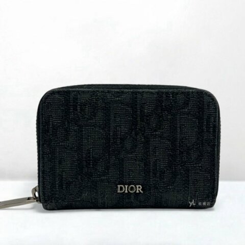 DIOR零錢包 黑色Dior Oblique緹花零錢包