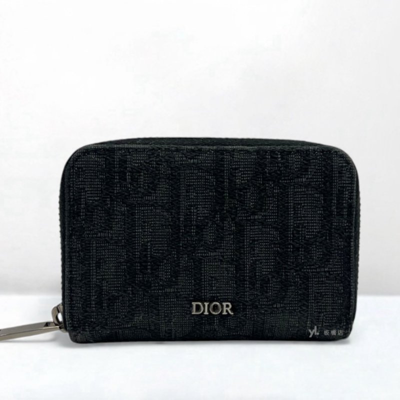 DIOR零錢包 黑色Dior Oblique緹花零錢包-0