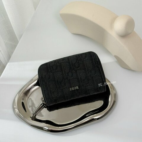 DIOR 黑色Dior Oblique緹花零錢包