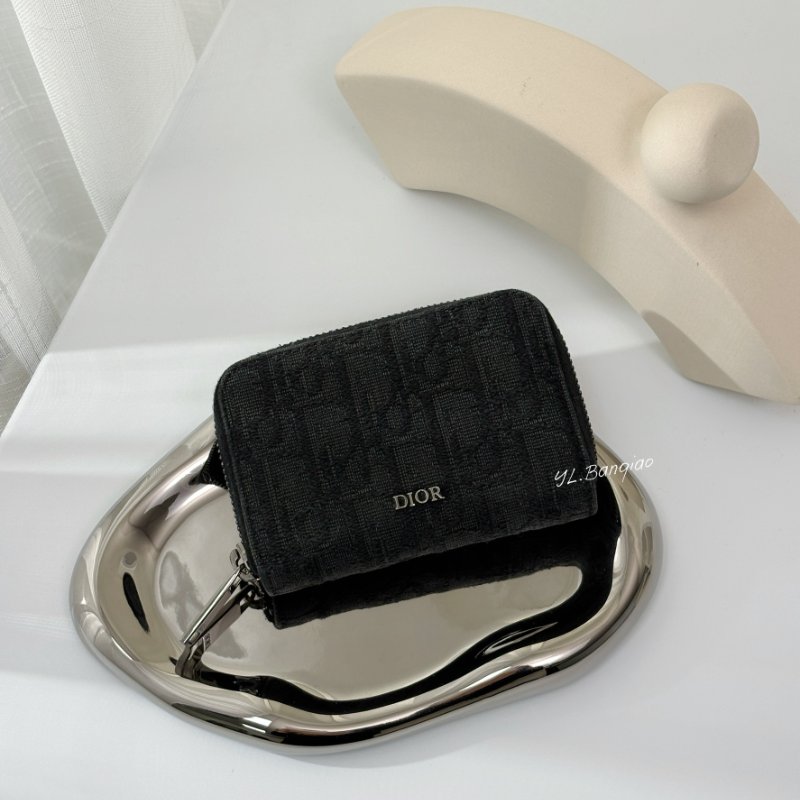 DIOR 黑色Dior Oblique緹花零錢包-0