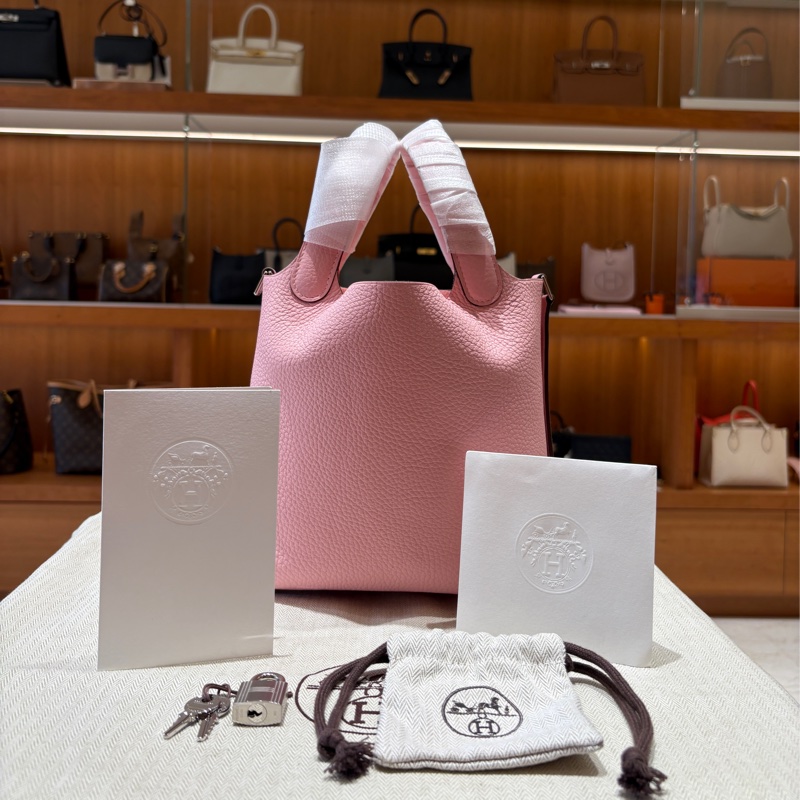 【夢幻櫻花粉、銀扣甜而不膩】Hermès Picotin 18 手提包|TC小牛皮|W刻 2024年份+原廠全配-3