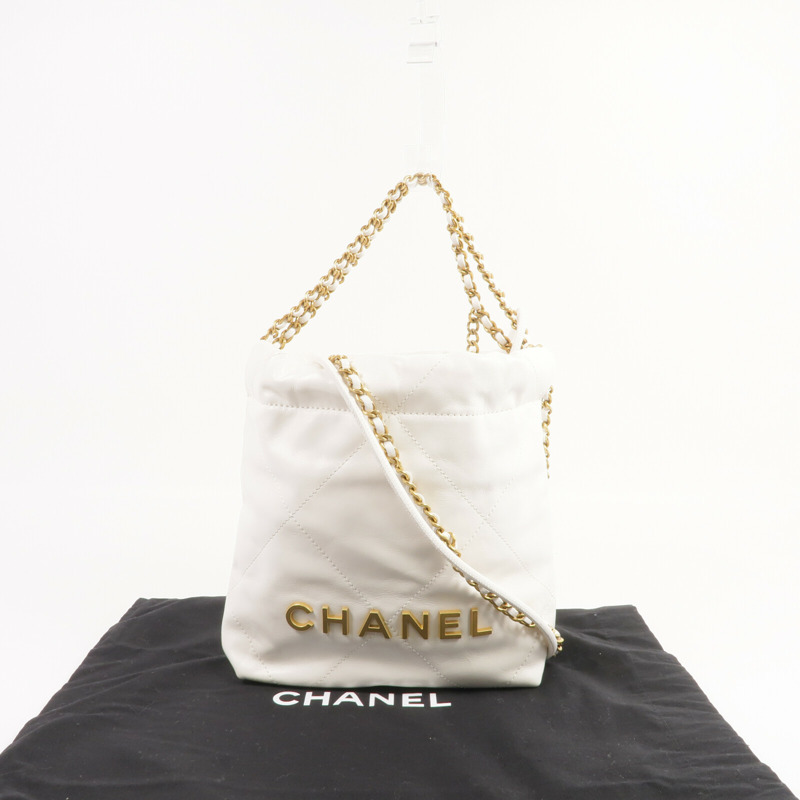 CHANEL 牛皮皮革Mini 22金扣手挽肩背兩用袋-14