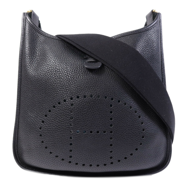 HERMES Clemence皮革Evelyne PM金扣肩背袋Noir-0