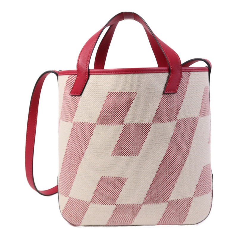 HERMES Toile H帆布Biais 27手挽肩背兩用袋Framboise-1