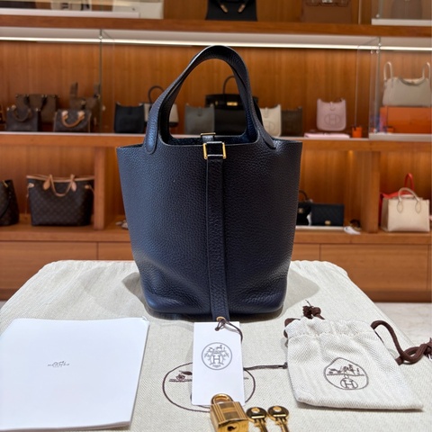 Hermès 愛馬仕 Picotin 手提包 午夜藍 金扣