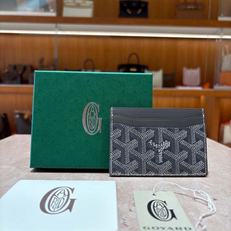 【霧感灰皮、極簡俐落設計】Goyard St. Sulpice 卡夾|灰色帆布皮革|附原盒原卡-0