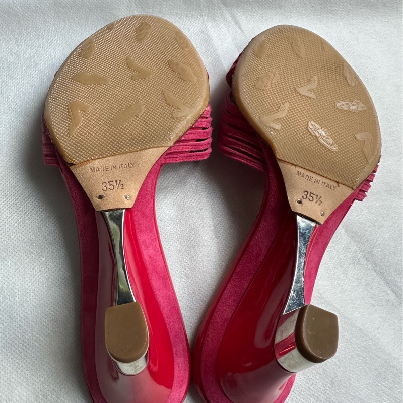 CHANEL桃紅色交叉高跟涼鞋35.5-1