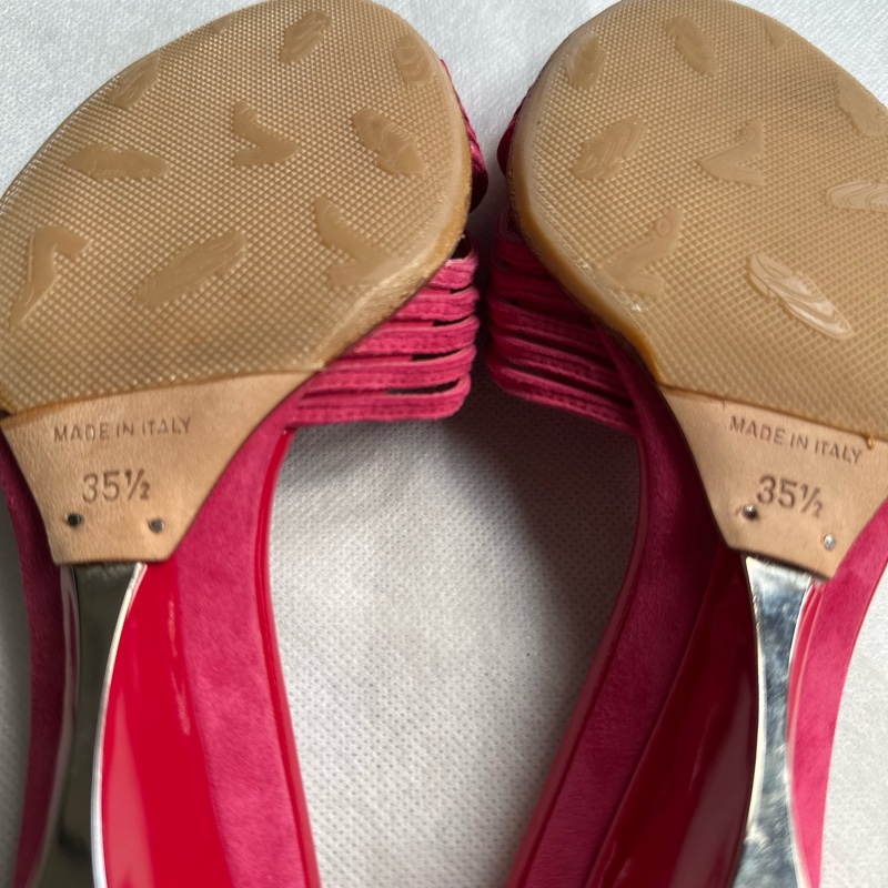 CHANEL桃紅色交叉高跟涼鞋35.5-10