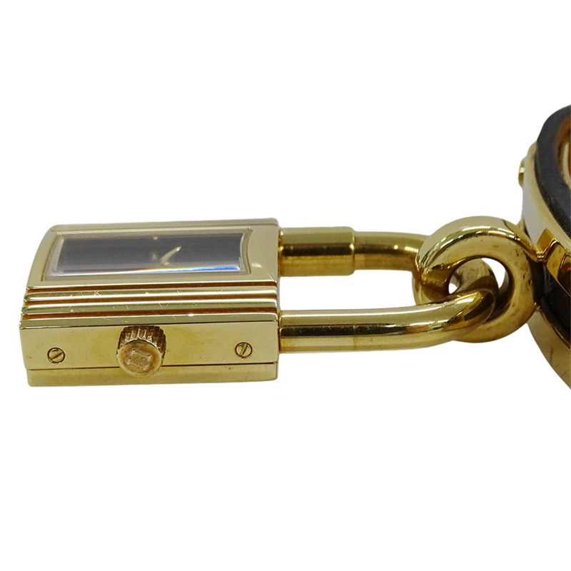 愛馬仕 Kelly 女士石英腕錶,QZ GP,皮革錶帶,金色錶盤,黑色錶殼,○Z-3