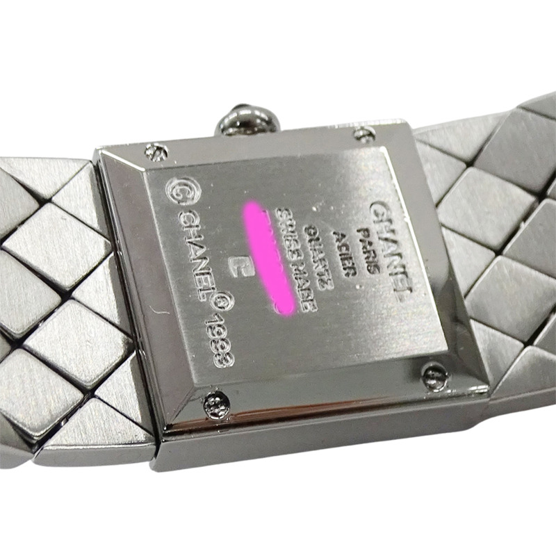 香奈兒女士絎縫石英腕錶,QZ系列不鏽鋼錶殼,H0009,銀/黑色方形錶盤,拋光處理-5