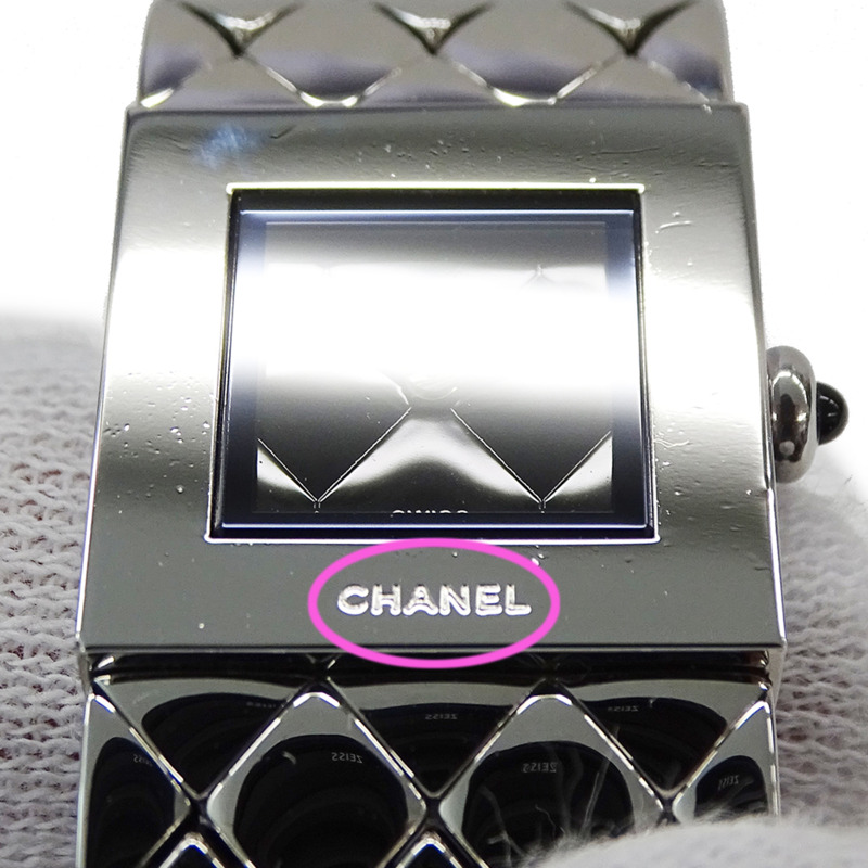 香奈兒女士絎縫石英腕錶,QZ系列不鏽鋼錶殼,H0009,銀/黑色方形錶盤,拋光處理-12