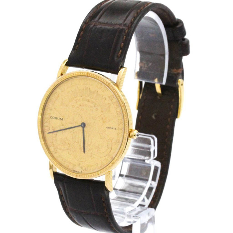 崑崙金幣腕錶 20 美元 18K 金錶帶 石英男士腕錶-1