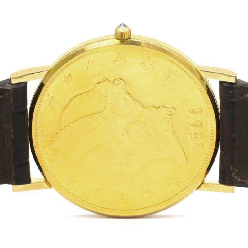 崑崙金幣腕錶 20 美元 18K 金錶帶 石英男士腕錶-5