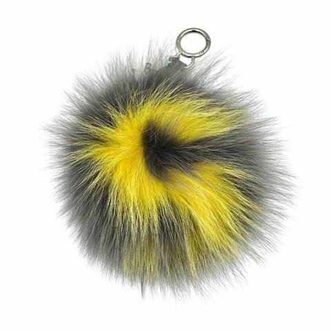 【美收精品】FENDI 灰黃毛球吊飾 C-26【隔月月中將轉賣至日本 上架期限30天】