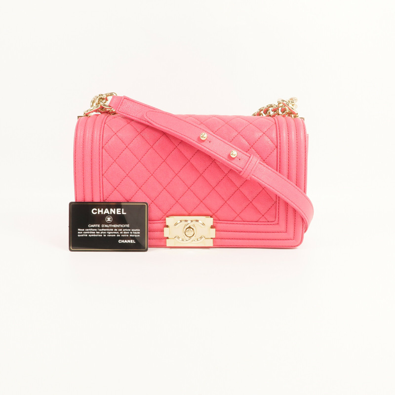 CHANEL 牛皮皮革Boy 25金扣鏈帶肩背袋-18