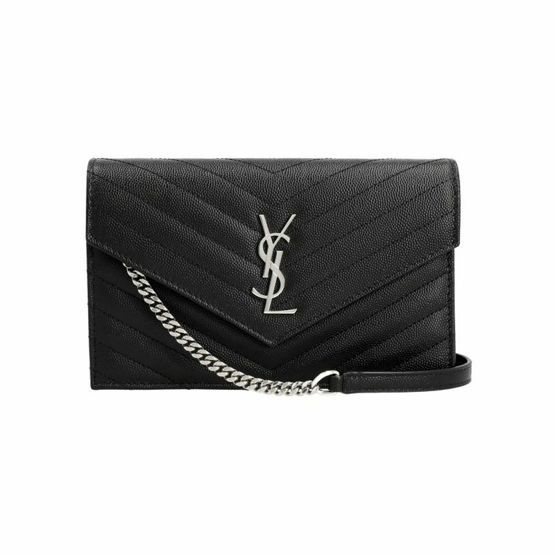 SAINT LAURENT Cassandra Monogram 馬特拉塞凸紋信封銀色鏈條斜背包 742920 BOW02 1000-0