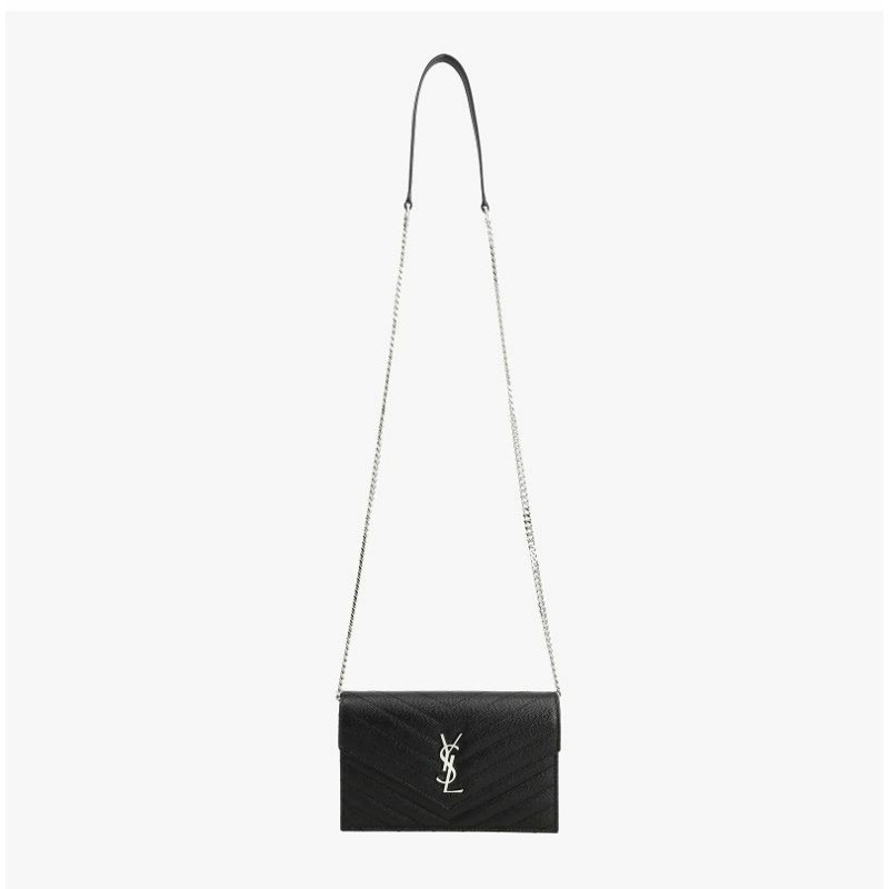 SAINT LAURENT Cassandra Monogram 馬特拉塞凸紋信封銀色鏈條斜背包 742920 BOW02 1000-1