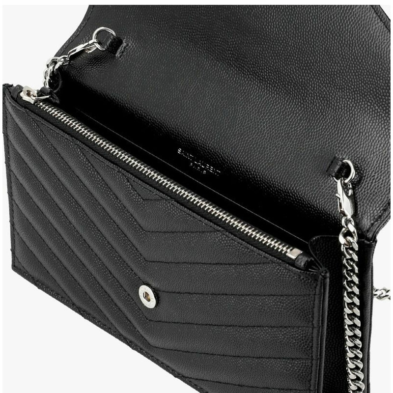 SAINT LAURENT Cassandra Monogram 馬特拉塞凸紋信封銀色鏈條斜背包 742920 BOW02 1000-6