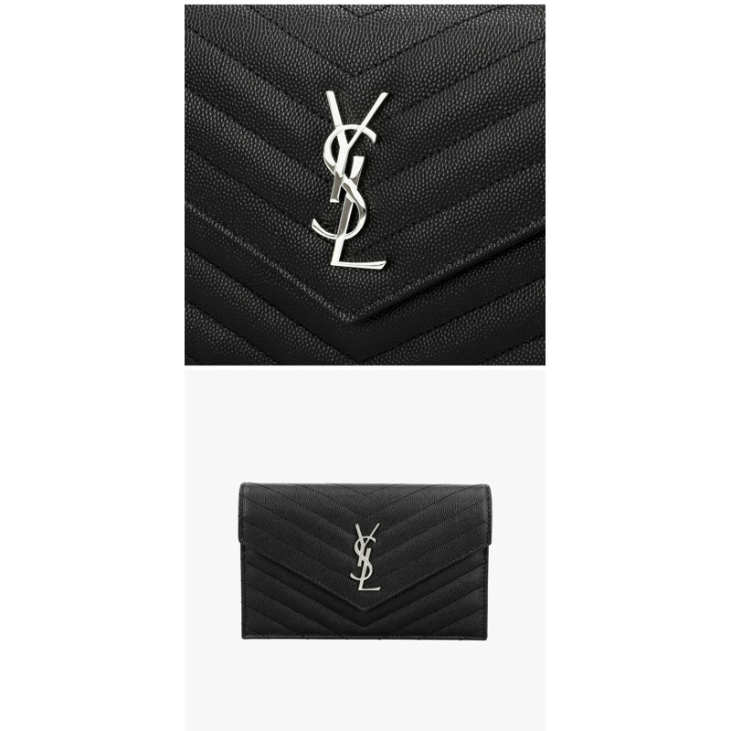 SAINT LAURENT Cassandra Monogram 馬特拉塞凸紋信封銀色鏈條斜背包 742920 BOW02 1000-7
