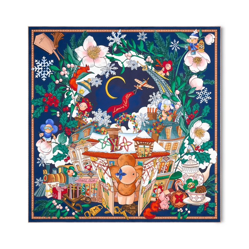 Louis Vuitton LV Vivienne Winter Celebration 90 方巾 絲巾 M97188-0