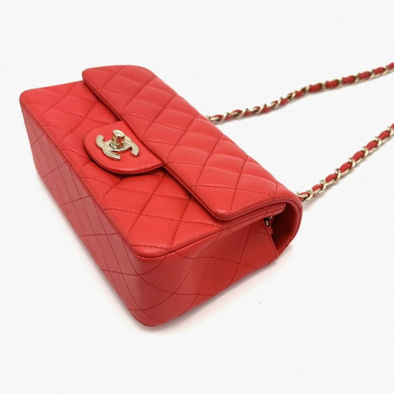 CHANEL 紅金羊皮大mini肩背斜背包20*12*6 98新配件盒子塵袋保卡-3