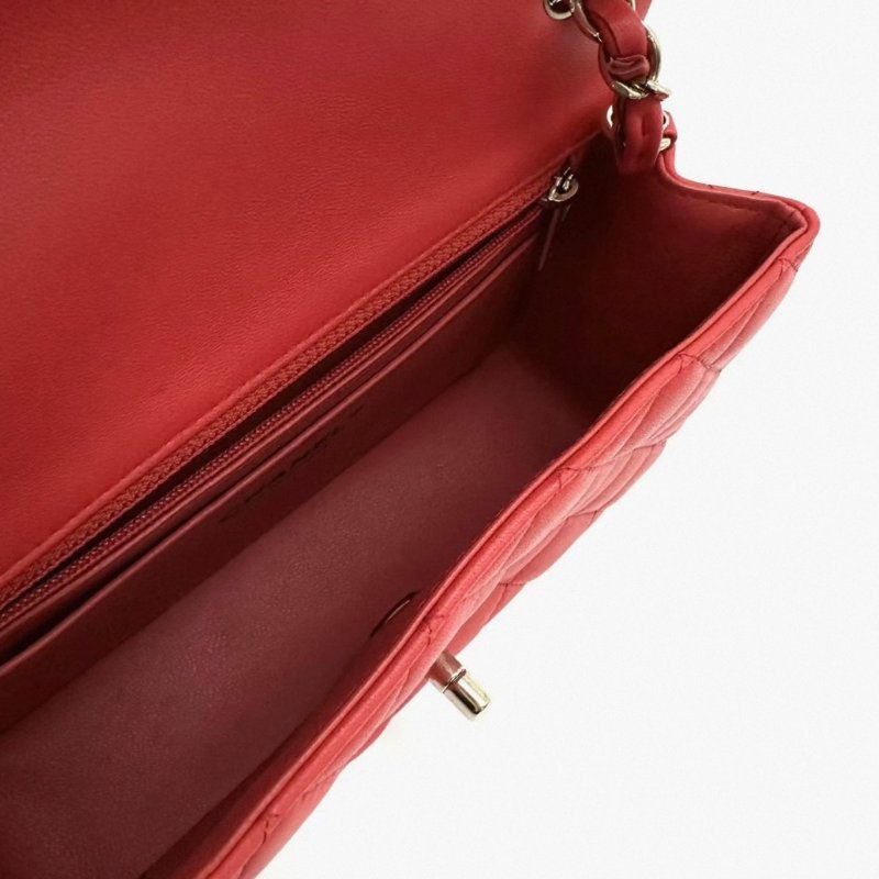 CHANEL 紅金羊皮大mini肩背斜背包20*12*6 98新配件盒子塵袋保卡-4