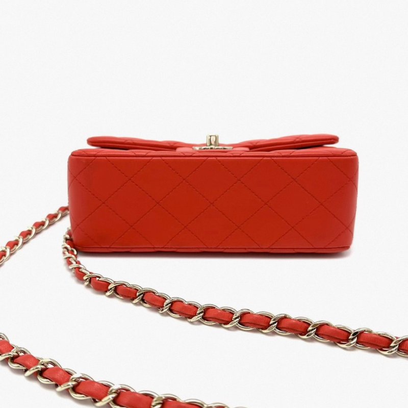 CHANEL 紅金羊皮大mini肩背斜背包20*12*6 98新配件盒子塵袋保卡-5