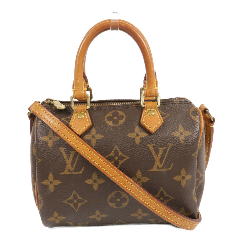 LOUIS VUITTON Monogram Nano Speedy金扣手挽肩背兩用袋棕色-0