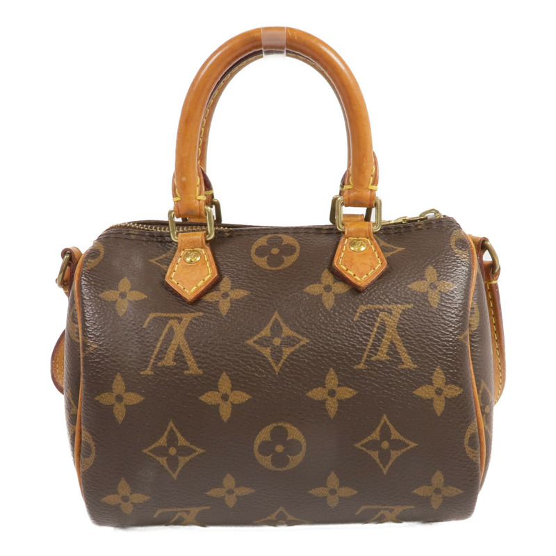 LOUIS VUITTON Monogram Nano Speedy金扣手挽肩背兩用袋棕色-1