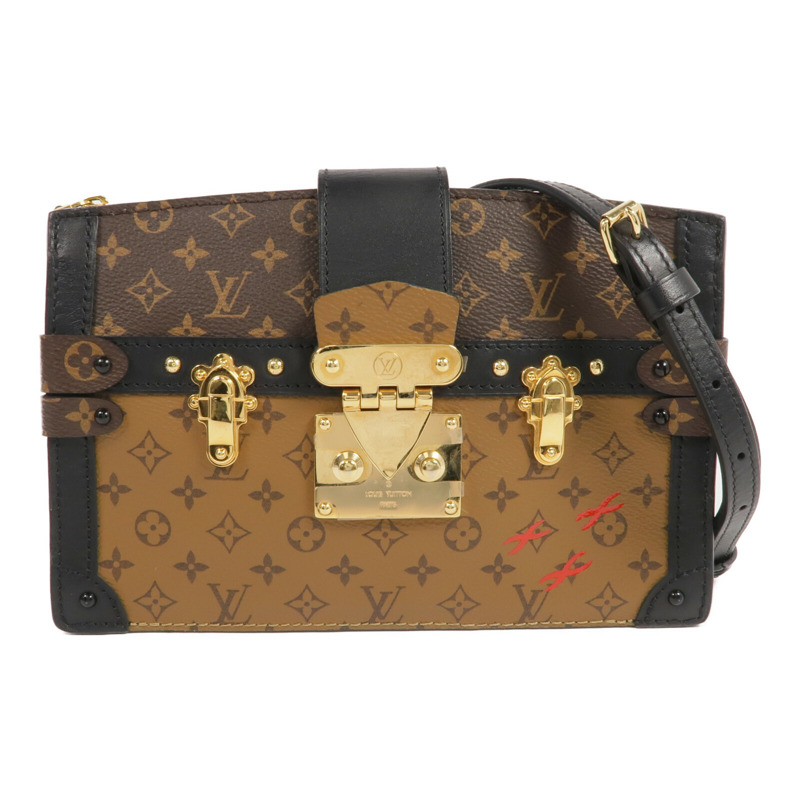 LOUIS VUITTON Monogram Reverse Trunk Clutch金扣肩背袋棕色-0