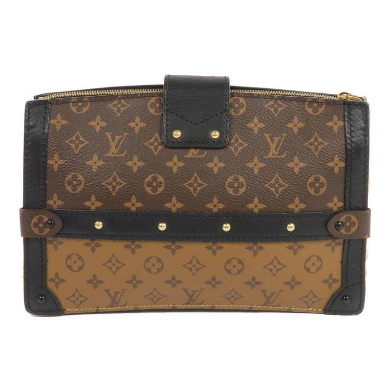 LOUIS VUITTON Monogram Reverse Trunk Clutch金扣肩背袋棕色-1