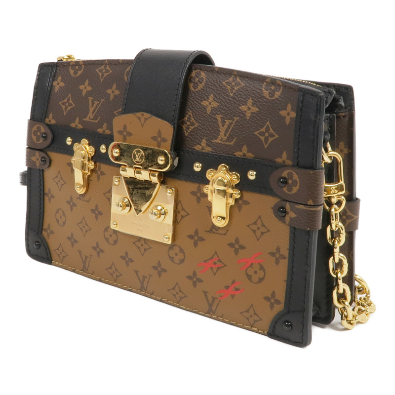 LOUIS VUITTON Monogram Reverse Trunk Clutch金扣肩背袋棕色-2