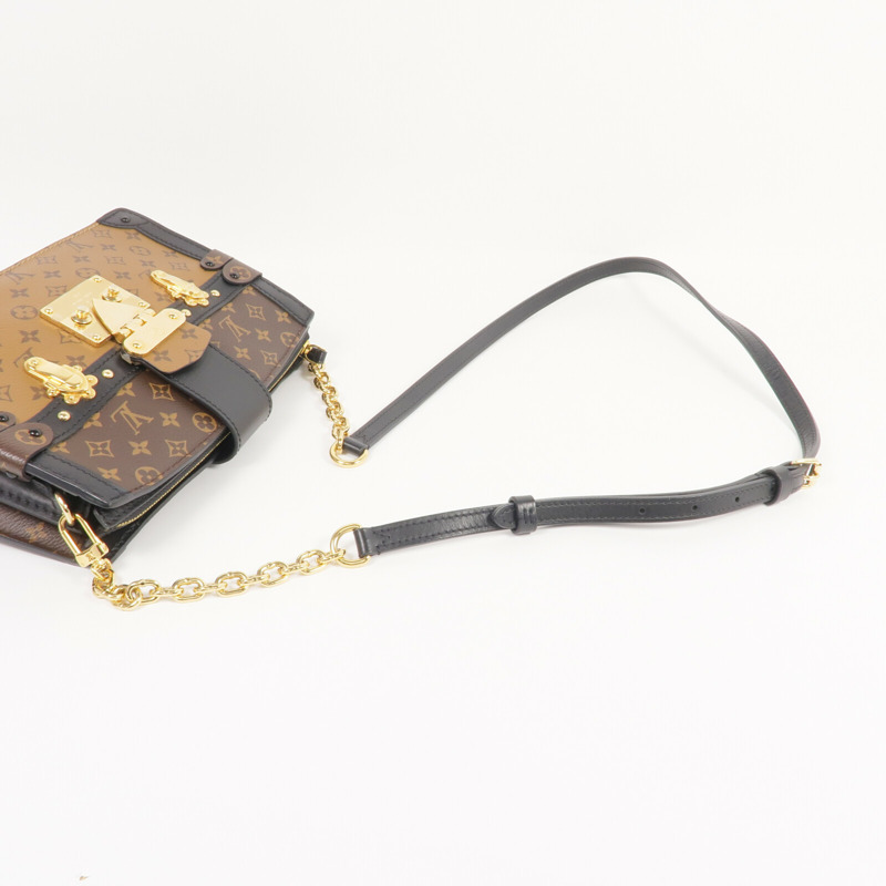 LOUIS VUITTON Monogram Reverse Trunk Clutch金扣肩背袋棕色-4