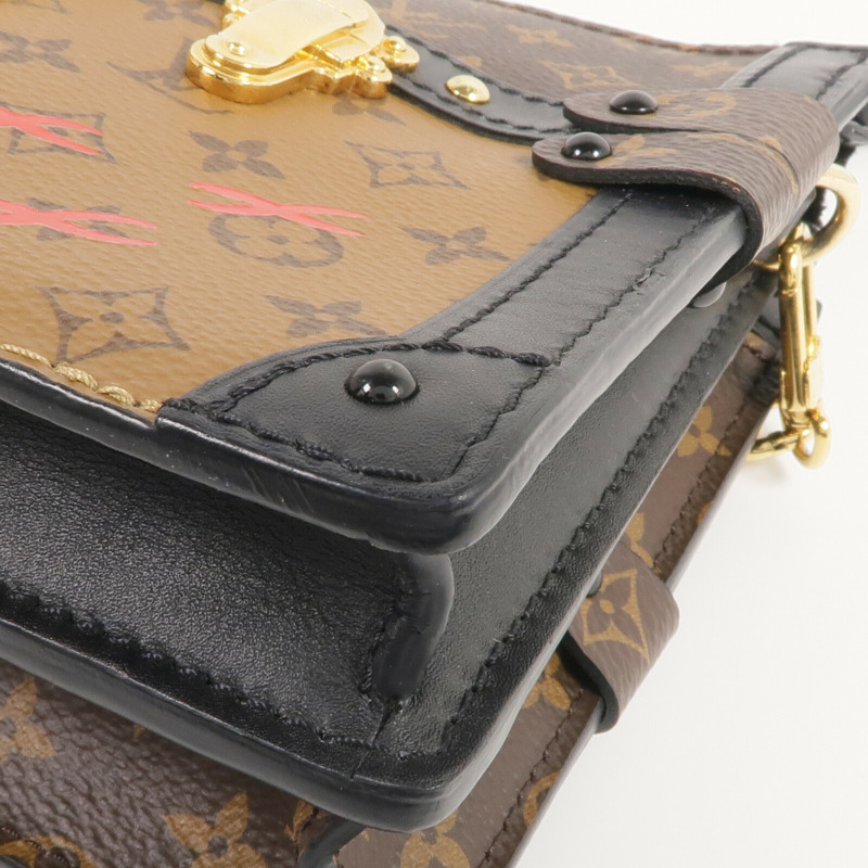 LOUIS VUITTON Monogram Reverse Trunk Clutch金扣肩背袋棕色-5