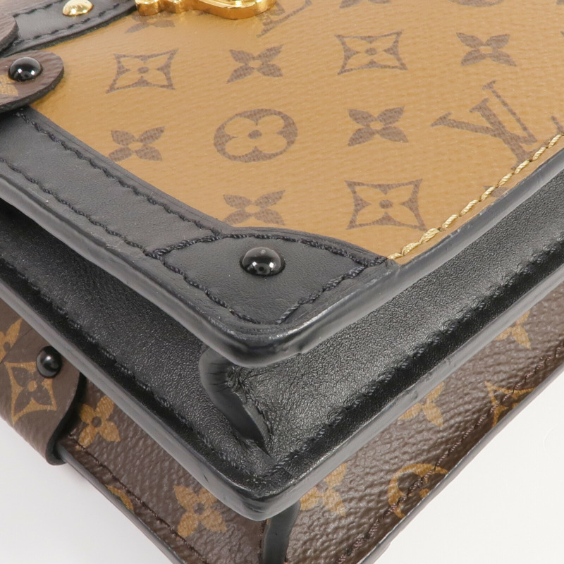 LOUIS VUITTON Monogram Reverse Trunk Clutch金扣肩背袋棕色-6