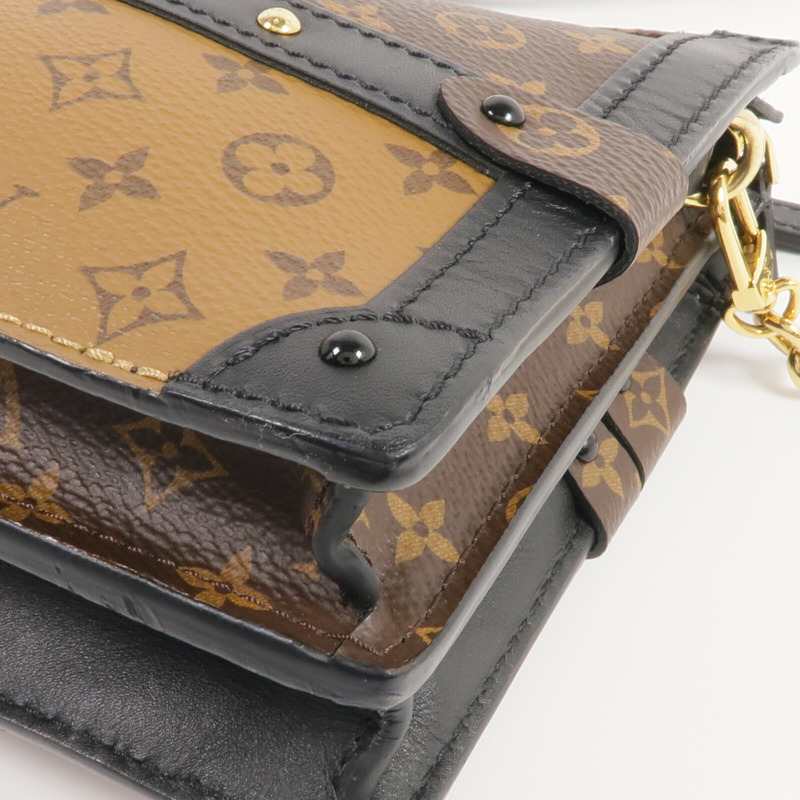 LOUIS VUITTON Monogram Reverse Trunk Clutch金扣肩背袋棕色-7