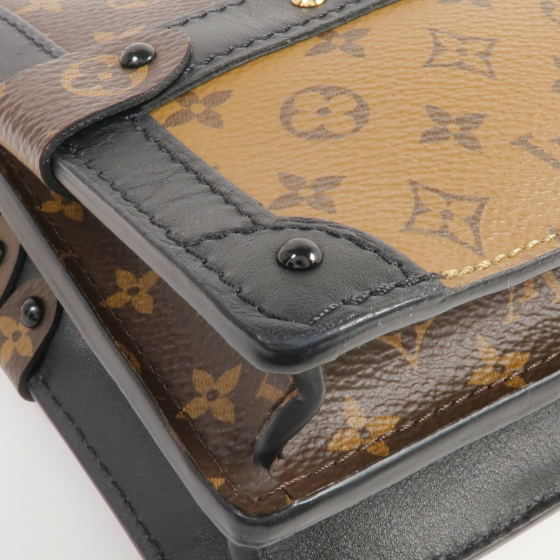 LOUIS VUITTON Monogram Reverse Trunk Clutch金扣肩背袋棕色-8