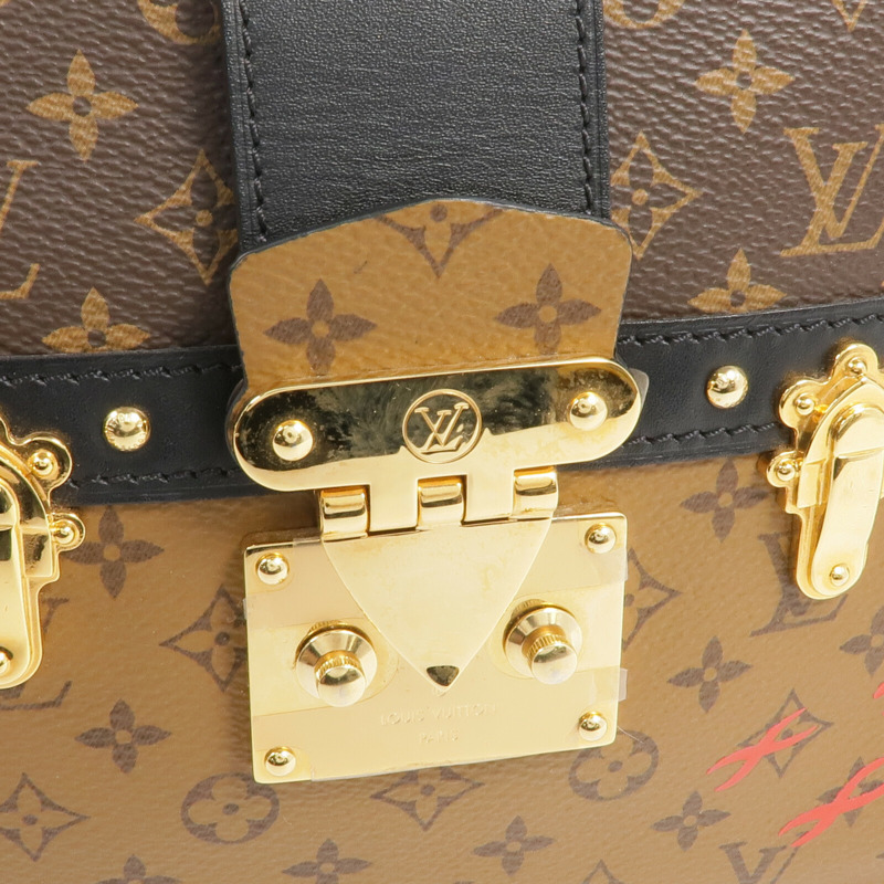 LOUIS VUITTON Monogram Reverse Trunk Clutch金扣肩背袋棕色-10