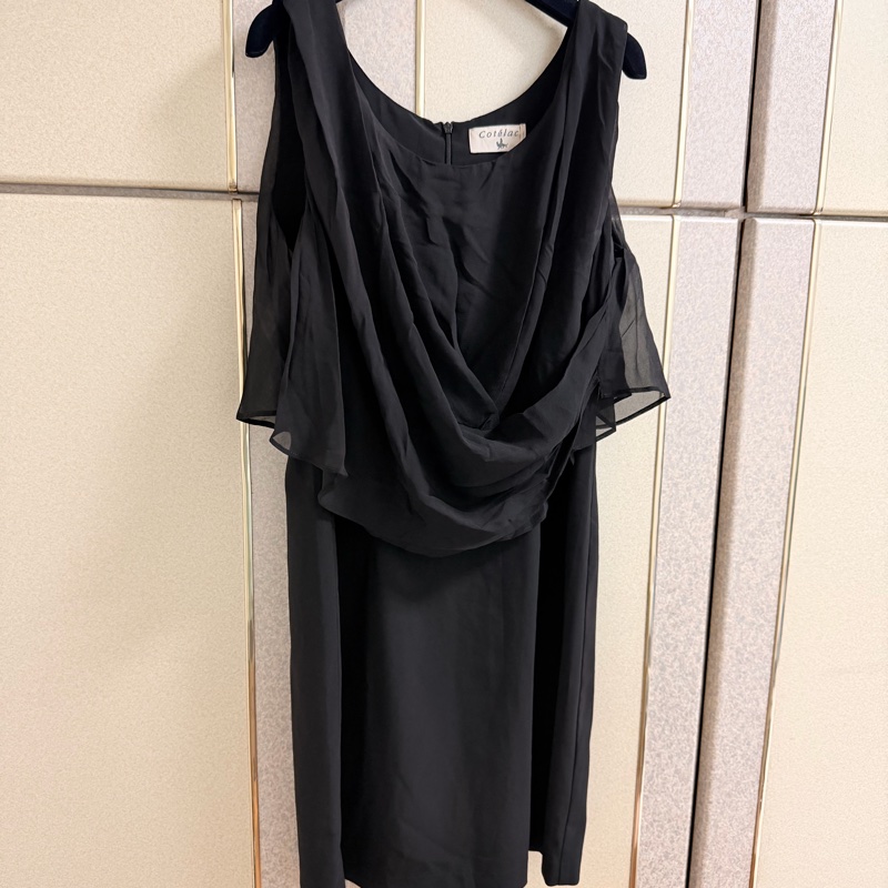 63）萬元精品Cotelac黑色雙材質拼接設計感洋裝 M-L可穿 原價12980-6