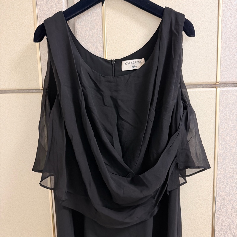 63）萬元精品Cotelac黑色雙材質拼接設計感洋裝 M-L可穿 原價12980-7