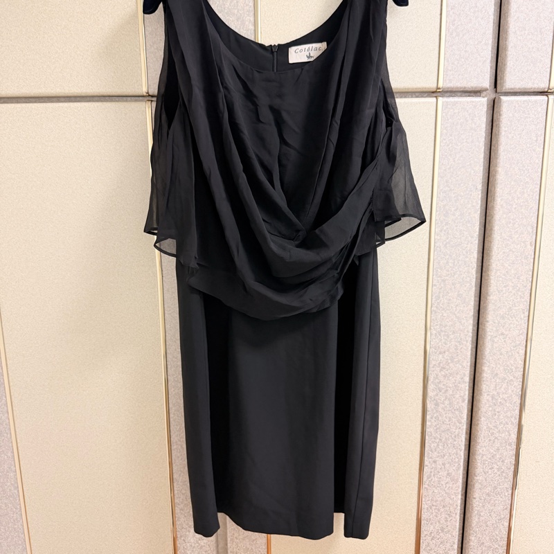 63）萬元精品Cotelac黑色雙材質拼接設計感洋裝 M-L可穿 原價12980-9
