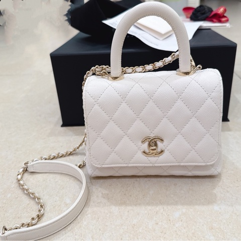 香奈兒Chanel Coco handle Mini 白色荔枝皮
