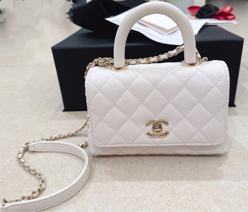 香奈兒Chanel Coco handle Mini 白色荔枝皮-0