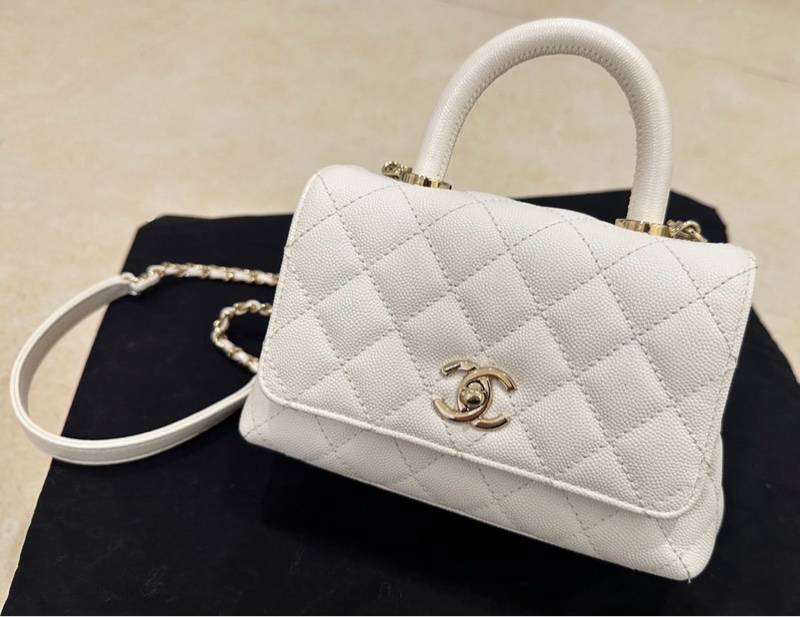 香奈兒Chanel Coco handle Mini 白色荔枝皮-1