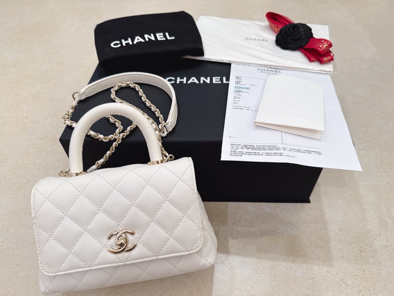 香奈兒Chanel Coco handle Mini 白色荔枝皮-2