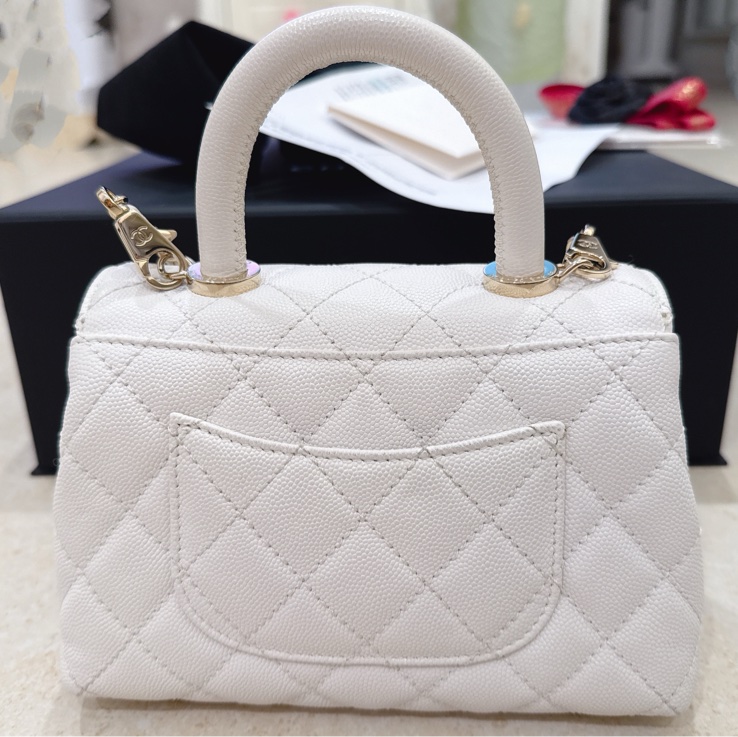 香奈兒Chanel Coco handle Mini 白色荔枝皮-6