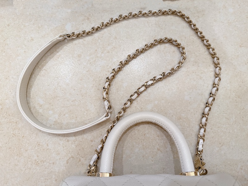 香奈兒Chanel Coco handle Mini 白色荔枝皮-9