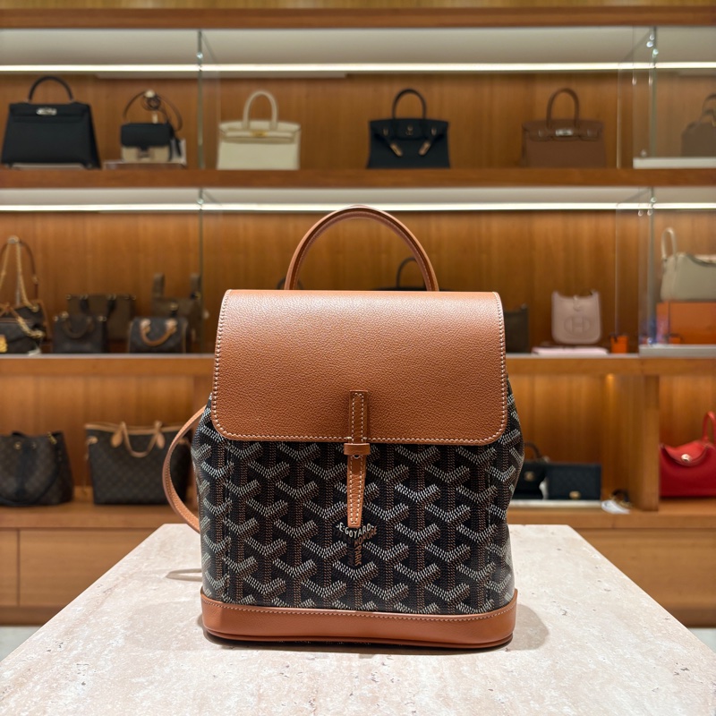 【經典焦糖棕 x 後背包界的優雅代表】Goyard Alpin Mini 迷你後背包|棕色帆布皮革拼接|輕巧百搭通勤首選-0