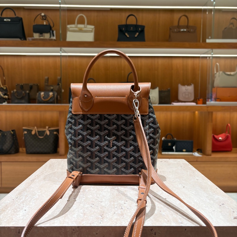 【經典焦糖棕 x 後背包界的優雅代表】Goyard Alpin Mini 迷你後背包|棕色帆布皮革拼接|輕巧百搭通勤首選-1