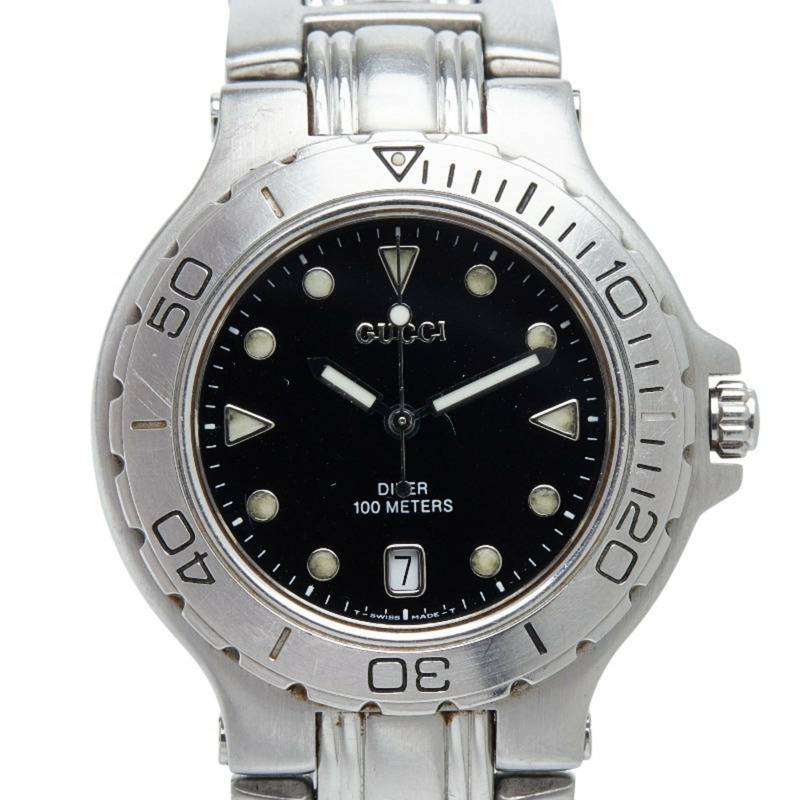 Gucci 男士潛水錶,9750米石英機芯,黑色錶盤,不鏽鋼錶殼-0